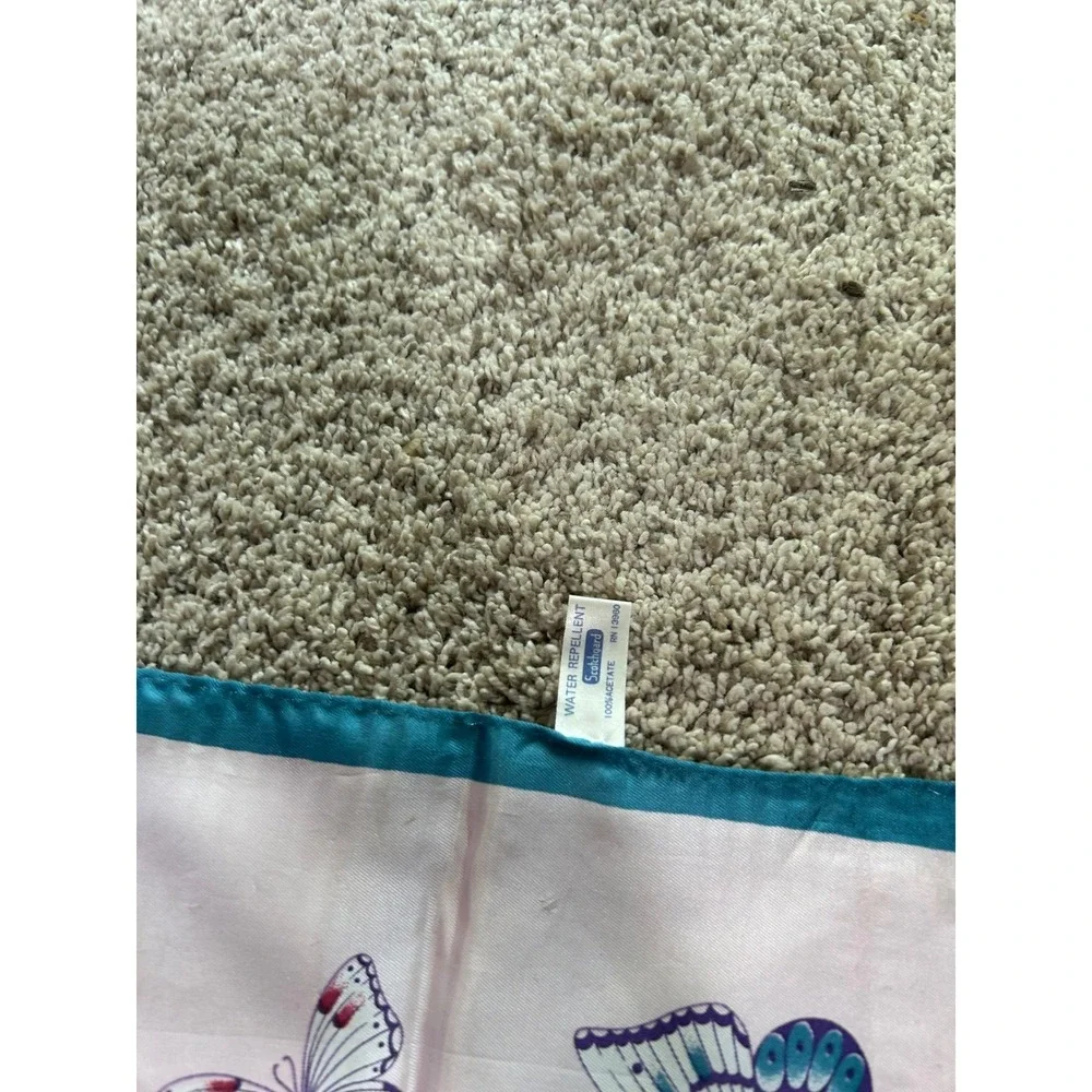 Vintage Pink Butterfly Print Square Silky Scarf Teal Fairy Festival Coquette